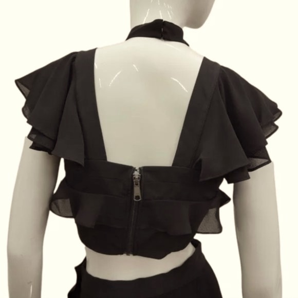 NASTY GAL black ruffled flutter sleeve criss cross halter crop top NWT XXS, XS - Picture 7 of 7